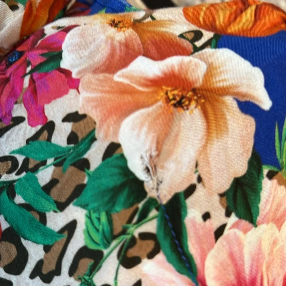 Johnny Was Fleur Kaftan Dress cover up with Braided Tie Large butterfly leopard - Picture 6 of 10